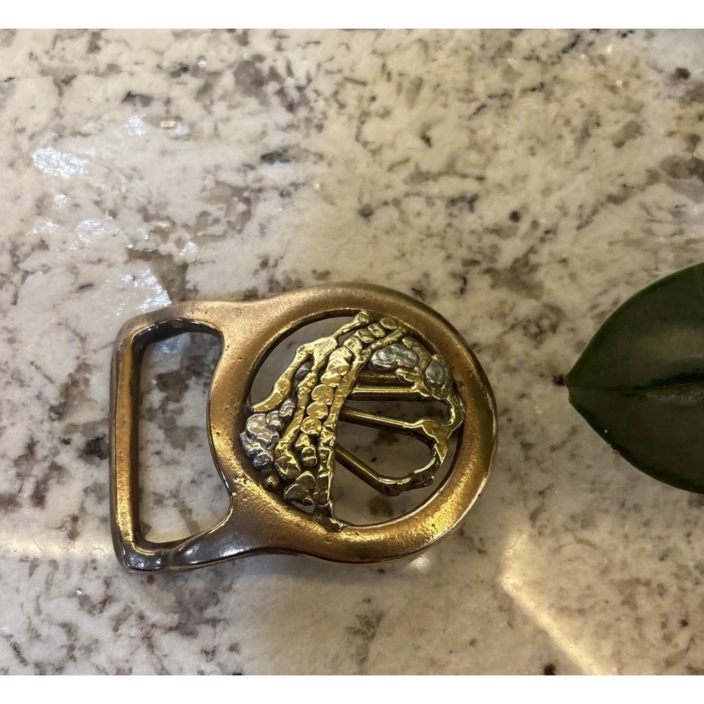 The Master Works Belt Buckle Brutalist‎ Vintage 1970s Brass Mixed Metals fashion